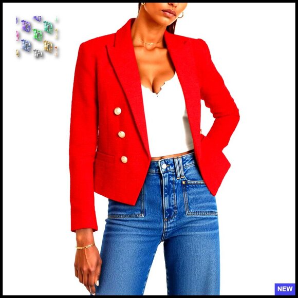 Jackets & Blazers - Cropped Tweed Blazer Long Sleeve Lapel Open Front Pockets Professional Chic